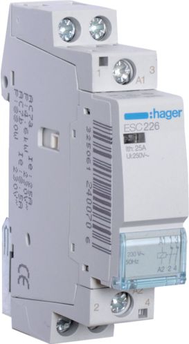 Kontaktor modular Hager ESC226, 25A, 2NC 230V AC, i bardhë