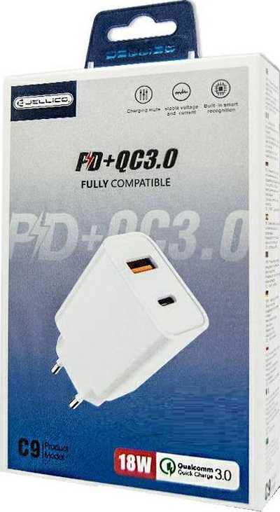 Karikues muri JELLICO C9, 20W PD QC3.0, 1xUSB C 1xUSB, i bardhë