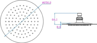 Dush tavanor Schtte Toulouse, kokë rreth 250mm, pamje çelik inox, ngjyrë argjendtë