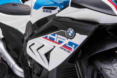 Motoçikletë elektrike për fëmijë BMW HP4, 3 rrota, LED MP3 USB, e bardhë