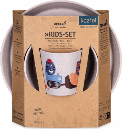 Set enësh për kalamaj Koziol Kids Set Trucks, 3 copë, material organik, gri