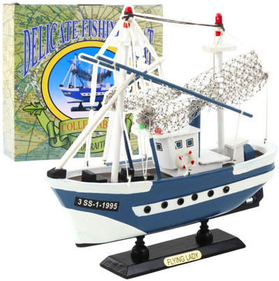 Model varke peshkimi Flying Lady për zbukurim, 24x23cm, dru, blu me të bardhë