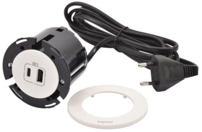 Приклучок за мебел Incara Disq 60, USB A+C, кабел 2.0 m, бел