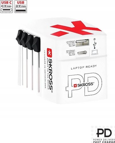 Ngarkues udhëtimi Skross 1302332 World AC45PD, 2 porta, universal, i bardhë