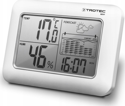 Stacion moti Trotec BZ07, termohigrometër digjital, ekran i madh, i bardhë