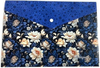 Пластична фасцикла Bourgeois Flowers, A4+, со клипса, сина со цвеќиња