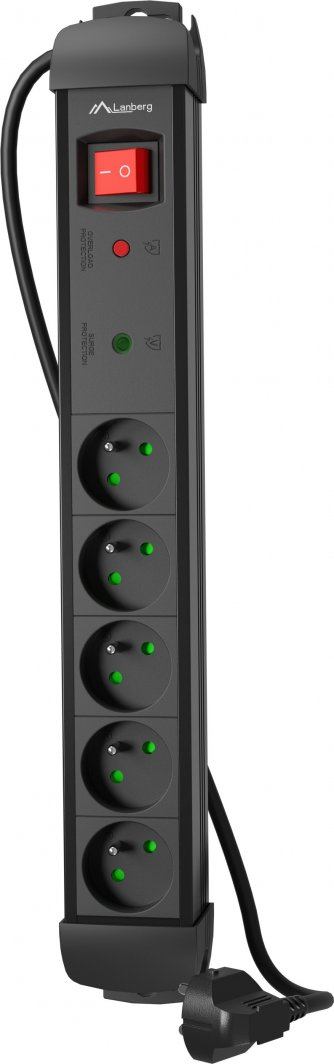 Shirit elektrik Lanberg SP1-05E-0500-BK, 5 presa, kabllo 5 m, i zi