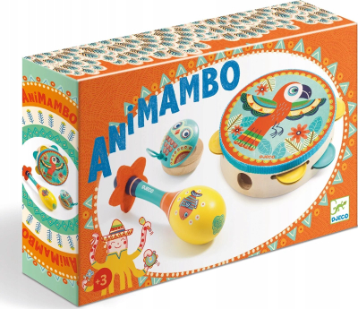 Set veglash muzikore Djeco Animambo, daulle, marakë, kastanjeta, dru, shumëngjyrësh
