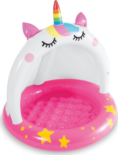 Pishinë me frymë për bebe Intex Caticorn 58438NP, diametër 102 cm, me tendë, rozë