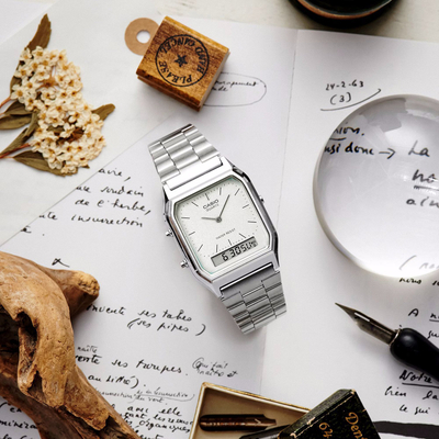 Orë dore Casio AQ-230A-7AMQYES, 28mm, quartz, ngjyrë argjendi