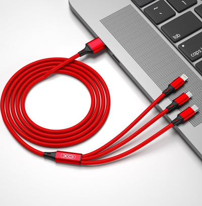 Kabllo karikimi XO NB173, 3in1 Lightning USB C microUSB, 1.2m, gri