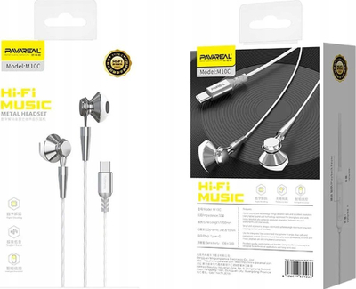 Kufje in-ear Pavareal M12, me mikrofon, USB-C, të bardha