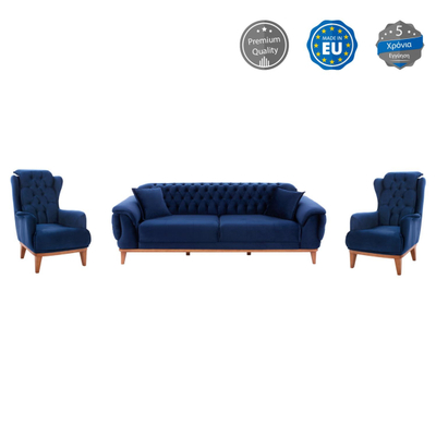 Set dhomë ndenjeje BENNINGTON, 3 pjesë, kadife HM11746.18, kaltër