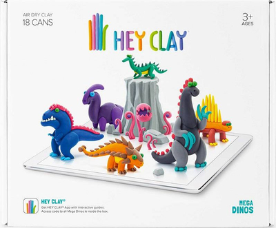 Set plasteline HEY CLAY Mega Dinos, 18 kavanoza, për dinosaurusë, shumëngjyrësh