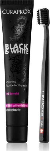 Set pastë dhëmbësh Curaprox Black is White, 90ml, me furçë dhëmbësh