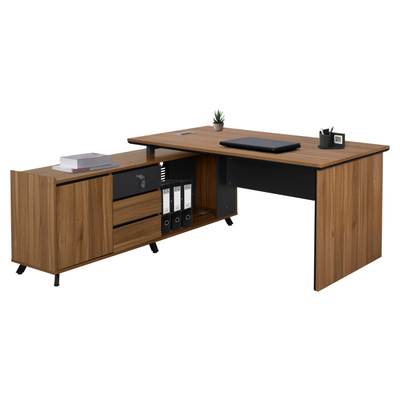 Tavolinë zyre Shifra Supreme HM2348, këndore, 160x160x75 cm, ngjyrë lisi honey dhe gri