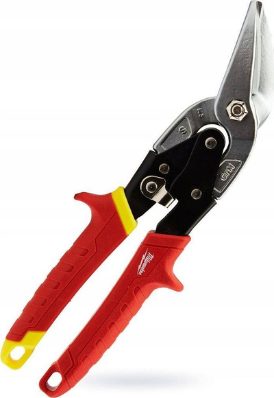 Gërshërë llamarine Milwaukee Offset Aviation Snips, 10", prerje e drejtë, të kuqe