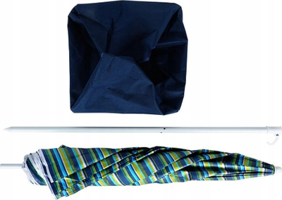 Çadër plazhi Vilde 147 cm, rregullueshme, me bazë rëre, me vija jeshile blu