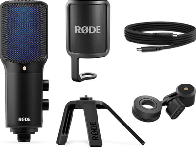 Mikrofon Rode NT-USB+, kondenzator USB, me këmbëz tavoline, i zi