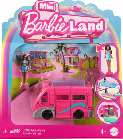Set lojërash Barbie Mini BarbieLand HYF39, kukull 1.5", DreamCamper me dyer funksionale, pishinë me ndryshim ngjyre