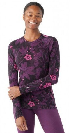 Bluzë termo Smartwool Merino Base Layer Crew, mëngë të gjata, për femra, vjollcë me motive florale