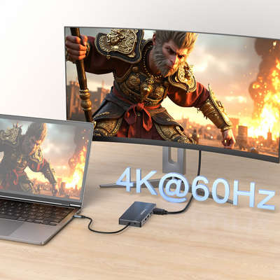 HUB USB C Wozinsky WDS03Y5S, 14 me 1, 3 ekrane 4K, 15 cm, gri