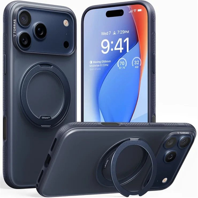 Mbrojtëse telefoni Torras Ostand R Fitness Series për iPhone 17 Pro, me unazë mbajtëse, blu e errët