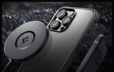 Kapotë telefoni Spigen Rugged Armor MagSafe, për iPhone 16 Pro Max, TPU fleksibël, e zezë matte