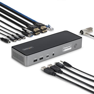 Docking station StarTech DK30C2DPEPRUE, USB-C, 3 monitorë, 2.5GbE, gri