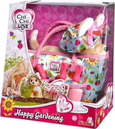 Lodër pelushi Simba Chi Chi Love Happy Gardener, qenush chihuahua, me çantë dhe aksesorë kopshti, shumëngjyrësh