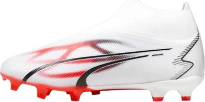 Kopa futbolli Puma Ultra Match+ LL FG AG M 107511 01, pa lidhëse, për fusha bar të zakonshëm dhe bar artificial, të bardha