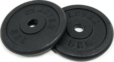 Disqe peshe MASTER, 5 kg x2, gize, vrimë 31 mm, të zeza