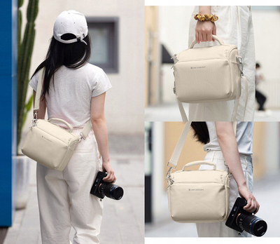 Çantë shpine me një rrip për aparat K&amp;F Concept Sling Bag Small, për DSLR SLR edhe kamera kompakte, bezhë