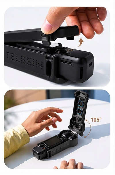 Këllëf mbrojtës Telesin për DJI Osmo Pocket 4, PC i fortë, me rrip, i zi