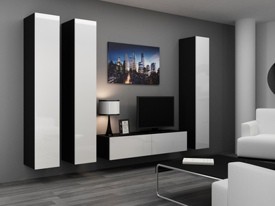 Komodë TV Cama Meble Vigo 140, 140x40x30cm, shkëlqim bardh e zi