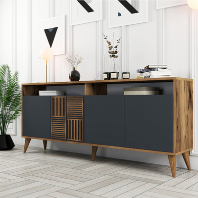 Komodë TV Kalune Design Milan, MDF, 180cm, dru dhe e zezë
