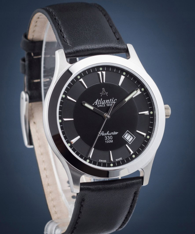 Orë burrash Atlantic Seahunter 71360.41.61, kuarc, 41mm, e zezë