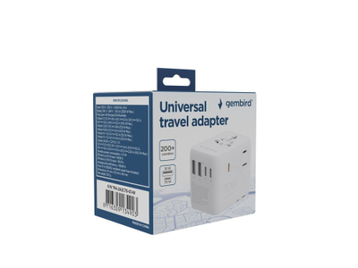 Përshtatës universal udhëtimi Gembird, 70W, 5 porta USB, i bardhë