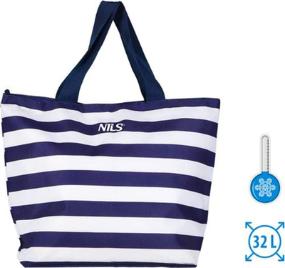 Çantë termike Nils Extreme NC3100, 32L, izolim PEVA, blu me vija të bardha