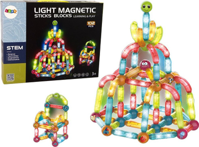 Lodër magnetike LEAN Light Magnetic Sticks Blocks, 102 pjesë, me drita, shumëngjyrëshe