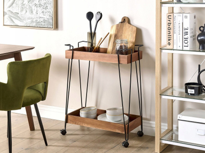 Karrocë kuzhine BALME Metal Kitchen Trolley, 2 rafte, me rrota, dru i errët edhe metal i zi