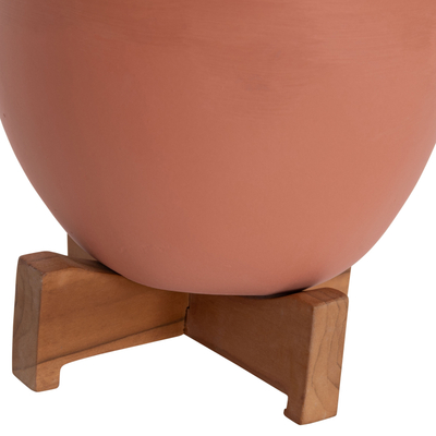 Set vazo lulesh HomeMarkt, 2 copë, terrakotë me bazament druri, ngjyrë terrakote dhe e bardhë