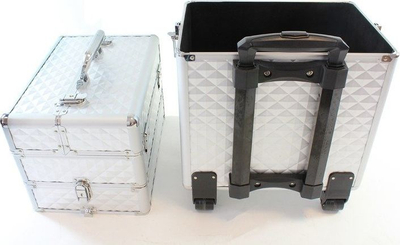Valixhe kozmetike CA19 Trunk, 3 në 1, me rrota, 61x36x25 cm, argjendi
