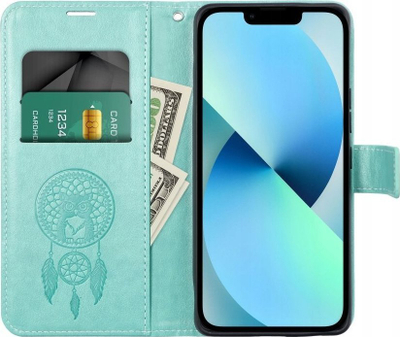 Kapak libri OEM MEZZO për Samsung Galaxy A54 5G, me xham të temperu, dizajn dreamcatcher jeshil
