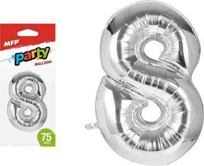 Balon heliumi MFP Party, numri 8, 75 cm, argjend