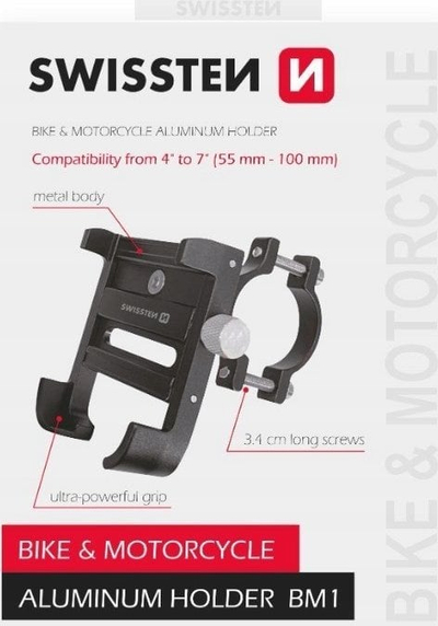 Mbajtës telefoni për biçikletë dhe motor Swissten BM1, 5.5 10 cm, i zi