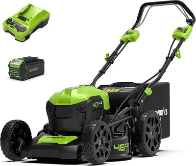 Kositëse me bateri Greenworks GD40LM46SPK4, 40V, 46cm, vetështytëse, jeshile e zezë