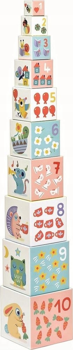 Lodër me blloqe Djeco Baby White BabyBloki, 10 kuba, edukative, shumëngjyrëshe