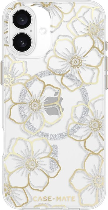 Mbrojtëse telefoni Case-Mate Floral Gems MagSafe, për iPhone 16 Plus, transparente, me lule dhe ngjyrë ari