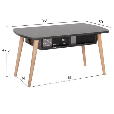 Tavolinë për kafe Sliven 90x50x47,5Hcm (HM18178.02), zezë
